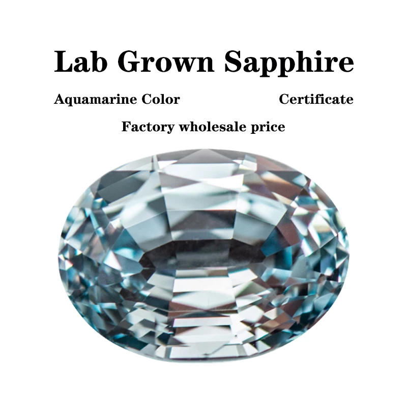 Lab Grown Sapphire Oval Shape  Aquamarine Color Wholesale for Woman DIY Charms Ring Necklace Earrings Main Materials Certificate