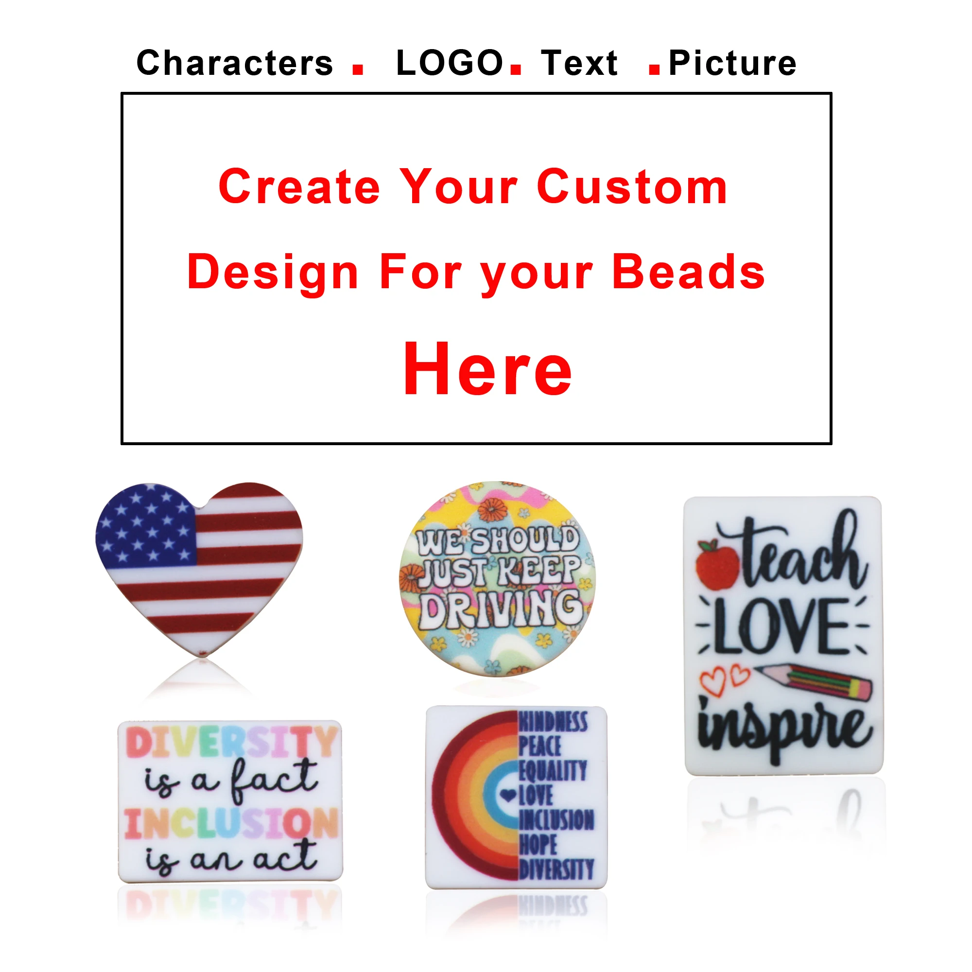 Imagem -06 - Grânulos de Silicone Personalizados para Faça Você Mesmo Grande Redondo Logotipo Personalizado Retângulo Quadrado Coração Seu Próprio Projeto Personalizar Pérolas 100 Pcs 30 mm