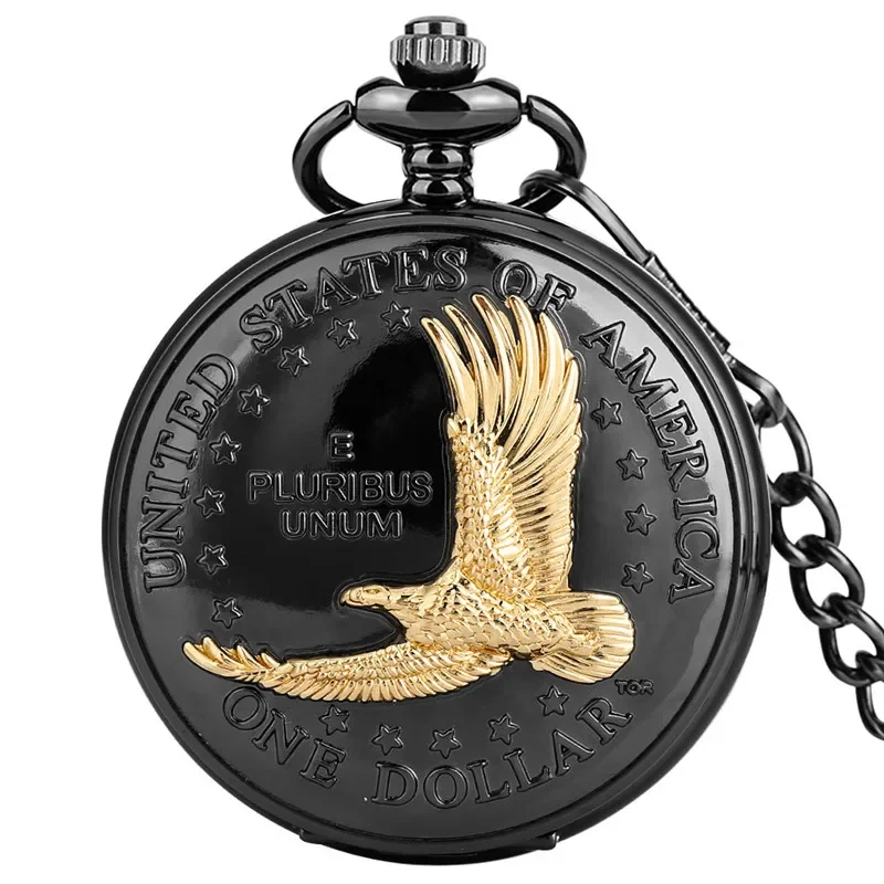 นาฬิกาพกโบราณ สหรัฐอเมริกา หนึ่งดอลลาร์ ลายนกอินทรี ระบบควอตซ์ นาฬิกาอนาล็อก สายคล้องคอแบบ FOB ตัวเลขโรมัน