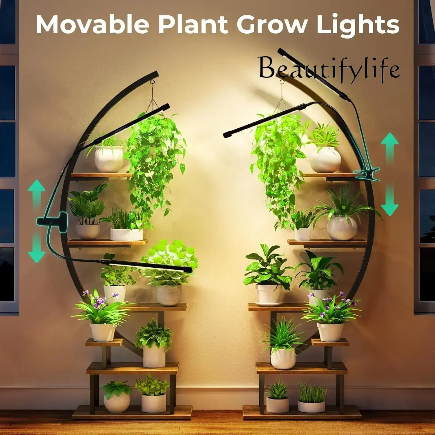 High-qualityPlant Stand With Grow Lights, Half Moon 7 Tiered Metal Plant Shelf, Curved Ladder Flower Pot Stand Display Rackmu