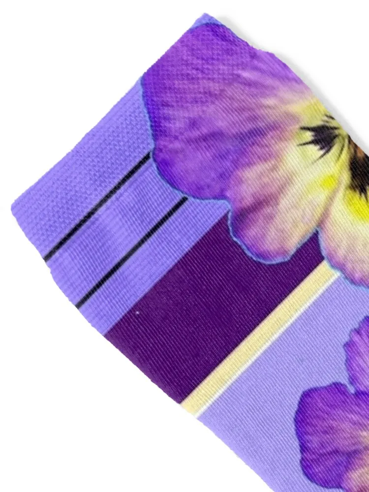 MODERN ART PURPLE-YELLOW PANSIES SPRING GARDEN ABSTRACT , Socks happy luxury Socks For Men Women's