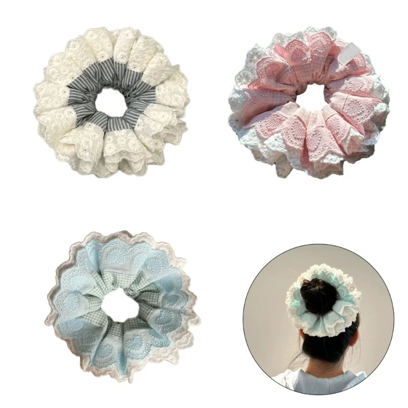 Ruffled Scrunchies Blue Lacework Multi Layer Hair Tie Hair Rope Scrunchies Costume Laciness Hair Tie Scrunchies Hair Tie