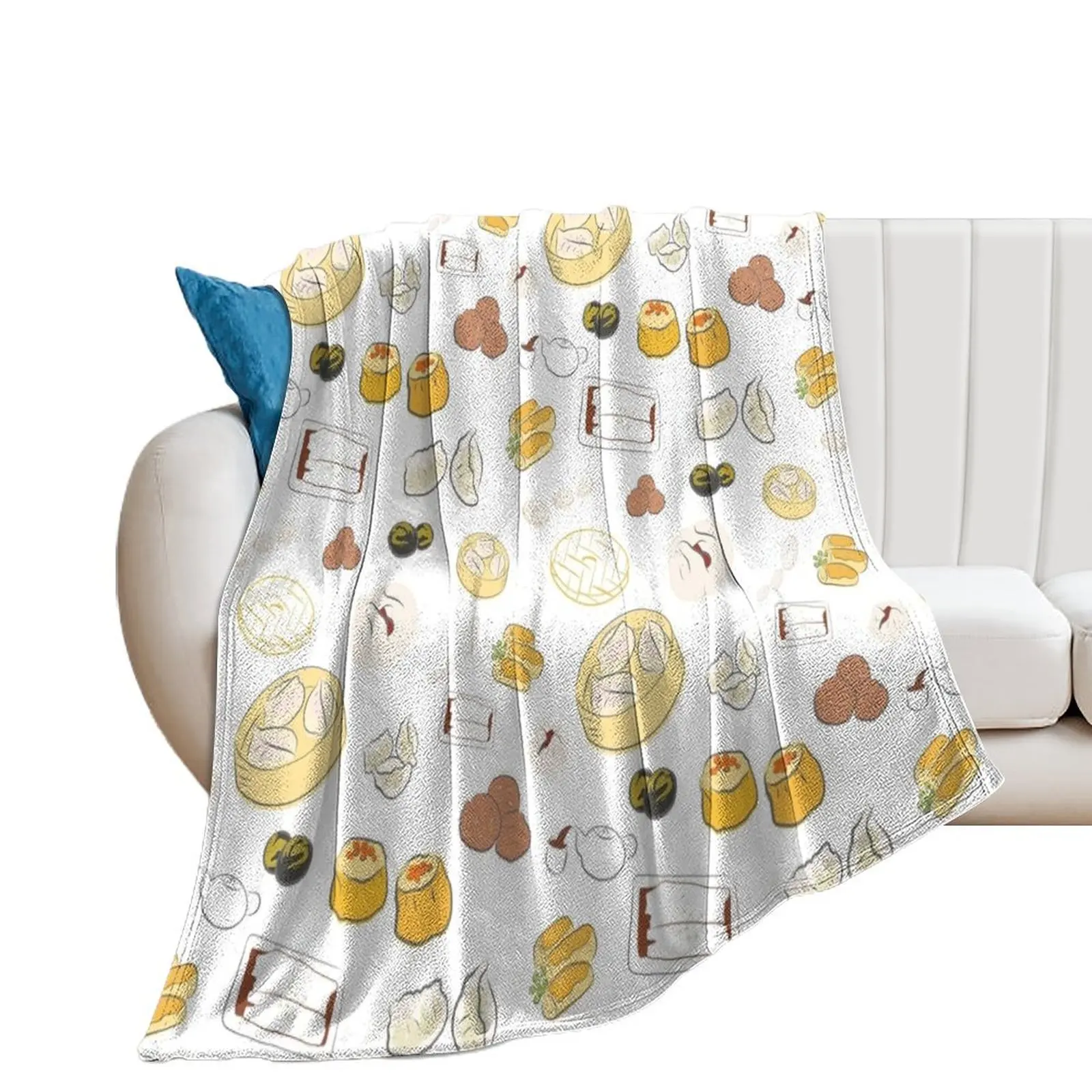 Dim Sum Pattern Yum Cha Cute Bao Dumplings Mix (White Background) Throw Blanket Single Retros Blankets