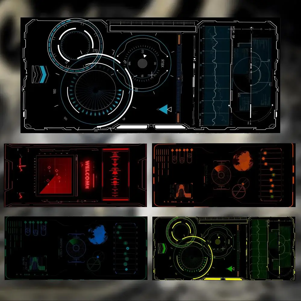 Modern Tech Art C-Cyberpunk tech HUD Mouse Pad Large Thick Desk Pad Stitched Edges Gaming Mouse Mat for PC