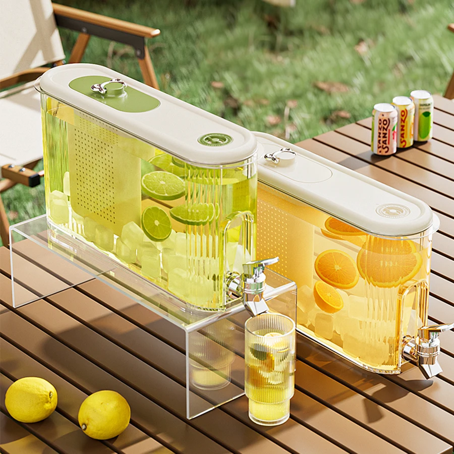 4L 플라스틱 냉수통 수도꼭지 포함 대용량 차 주스 음료 디스펜서 야외용 냉수 주전자 냉장고 물통