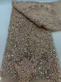 2025 di alta qualità paillettes africane tulle ricamato sposo tessuto di pizzo perline paillettes tessuto di pizzo per la cerimonia nuziale nigeriana ZX