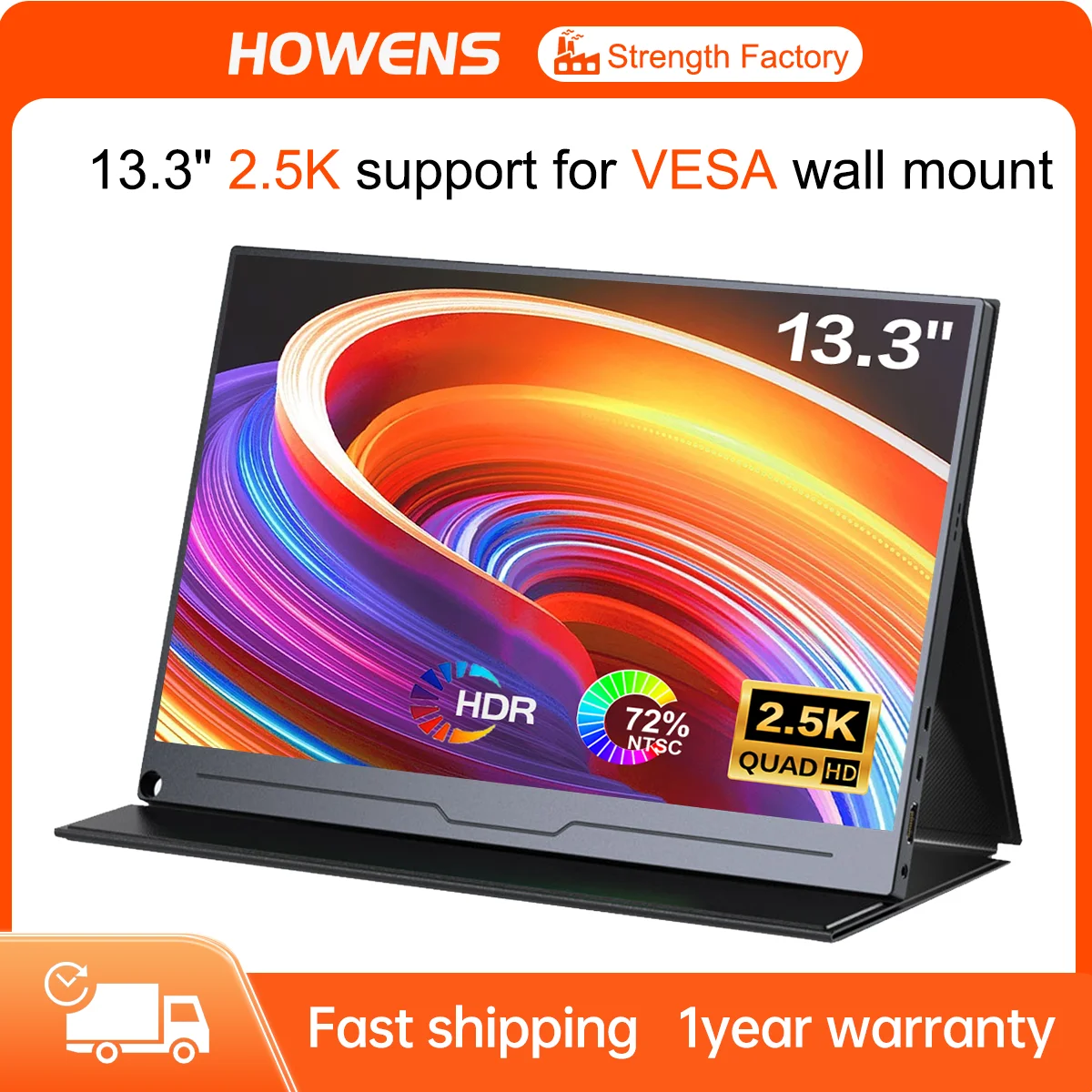 

HOWENS 13.3 inch 2560x1600 2.5K Monitor 16:10 Portable Display 60 Hz External Screen Type-C for Gaming Laptops PS 4 Switch Xbox