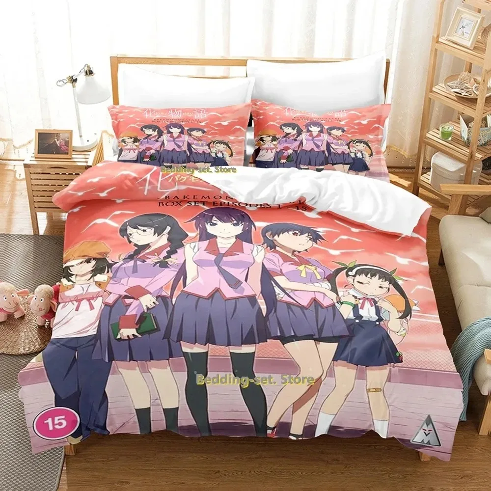 2024 Bakemonogatari Bedding Set Single Twin Full Queen King Size Bed Set Adult Kid Bedroom Duvetcover Sets Anime Bed Sheet Set