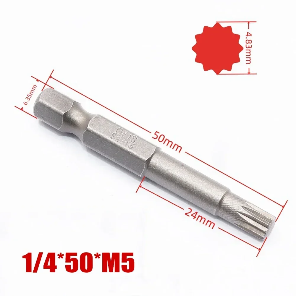 50mm 12 Point Torx Screwdriver Bit 6.35mm Hex Shank Magnetic M4-M-12 Optional Hand Tool Accessories Drill Bits Silver