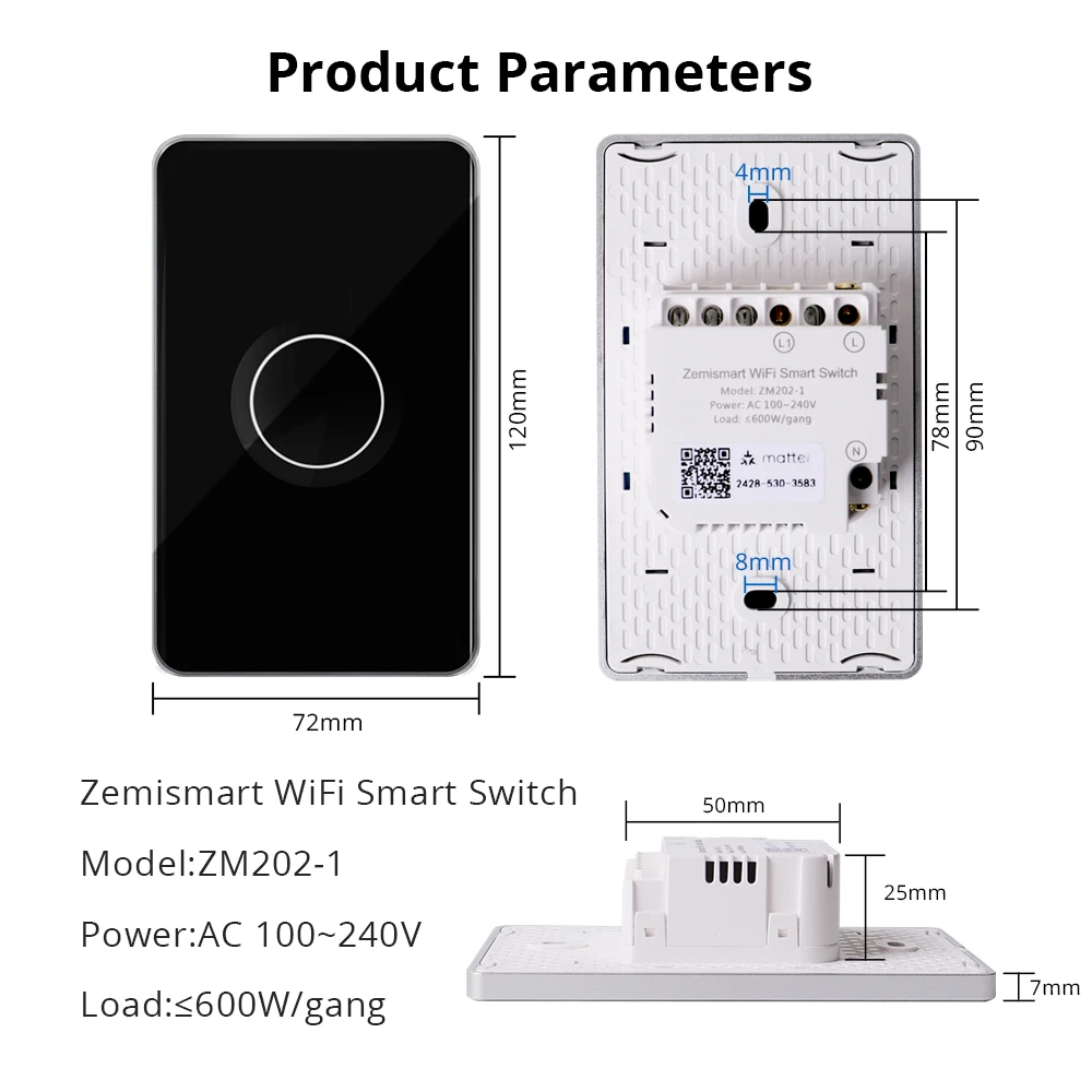 Zemismart-Joli Mural Tactile Intelligent Wi-Fi, Contrôle à Distance, Compatible Homekit