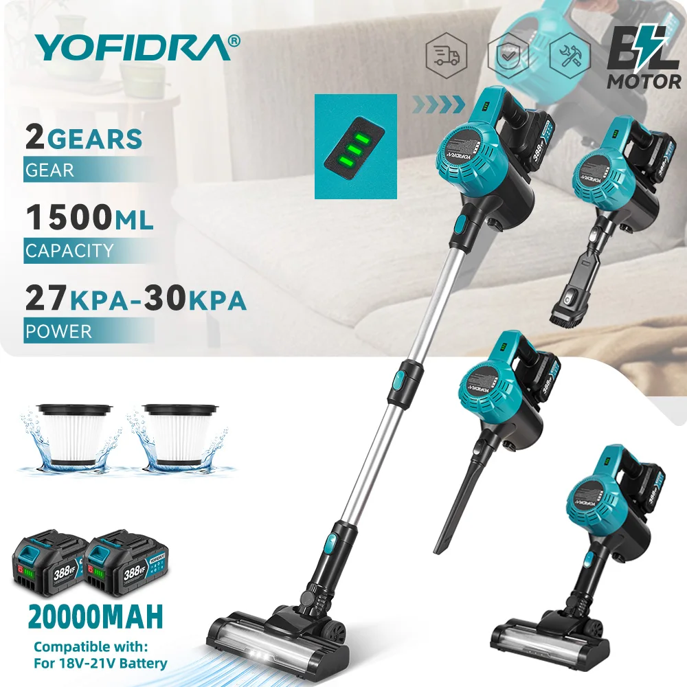 YOFIDRA 1500ML aspirateur électrique sans brosse capteur de poussière Rechargeable outil de nettoyage intérieur domestique pour broche de batterie Makita