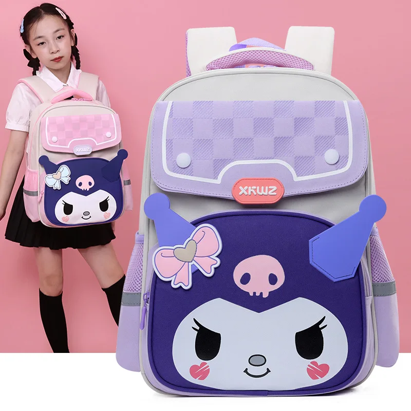 Sanrio Kulomie Cartoon Cute Breathable Oxford Cloth Student School Bag Girls Ultra Light Ridge Protection Children's Backpack