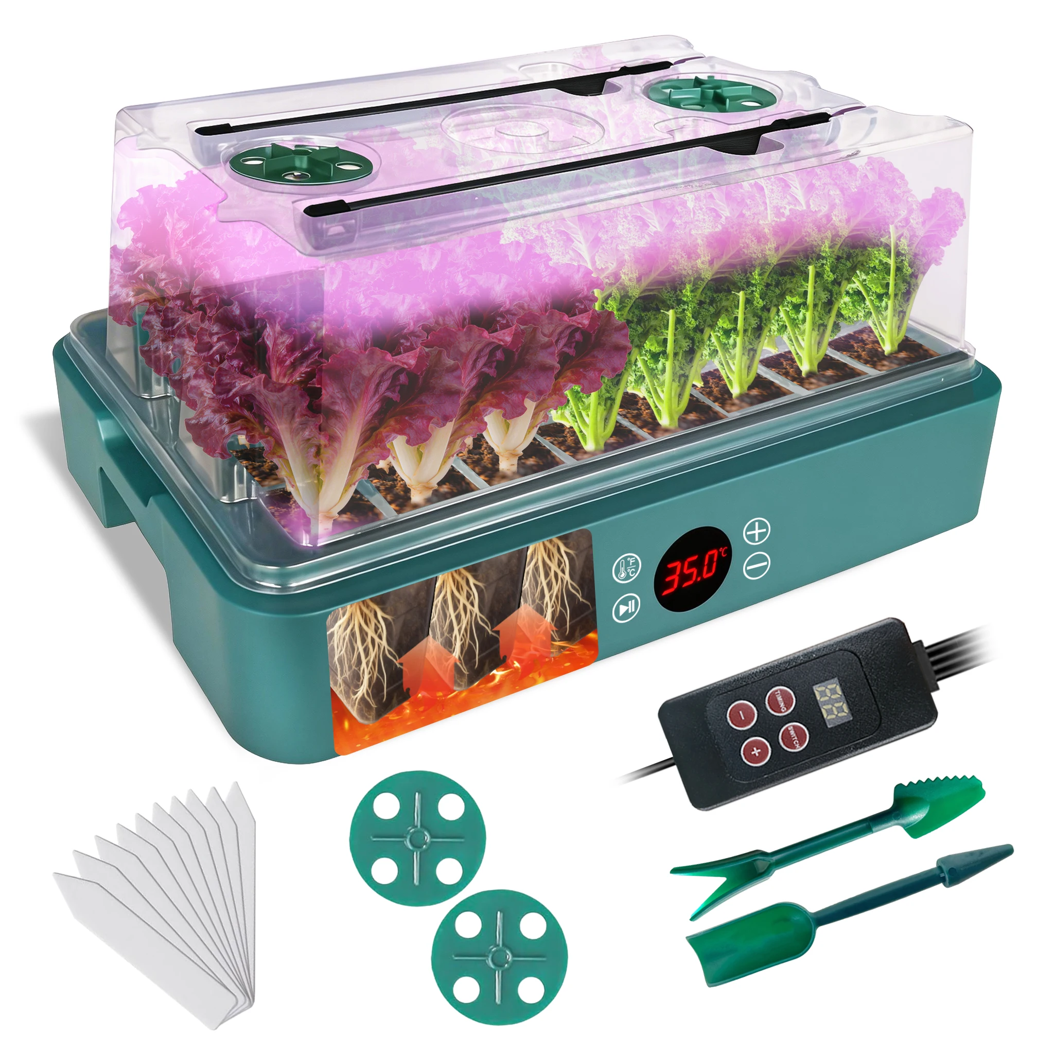 40-seed germination kit, with heating base and LED plant growth lamp constant-temperature seedling tray, featuring temperature c