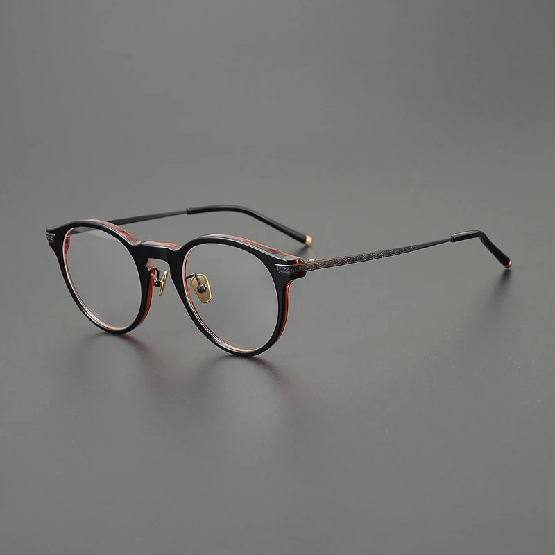 Floral Fashion Trend Vintage Titanium Acetate Eyeglasses Frame Retro Round Design Academic Style Myopia Unisex A+ High Quality