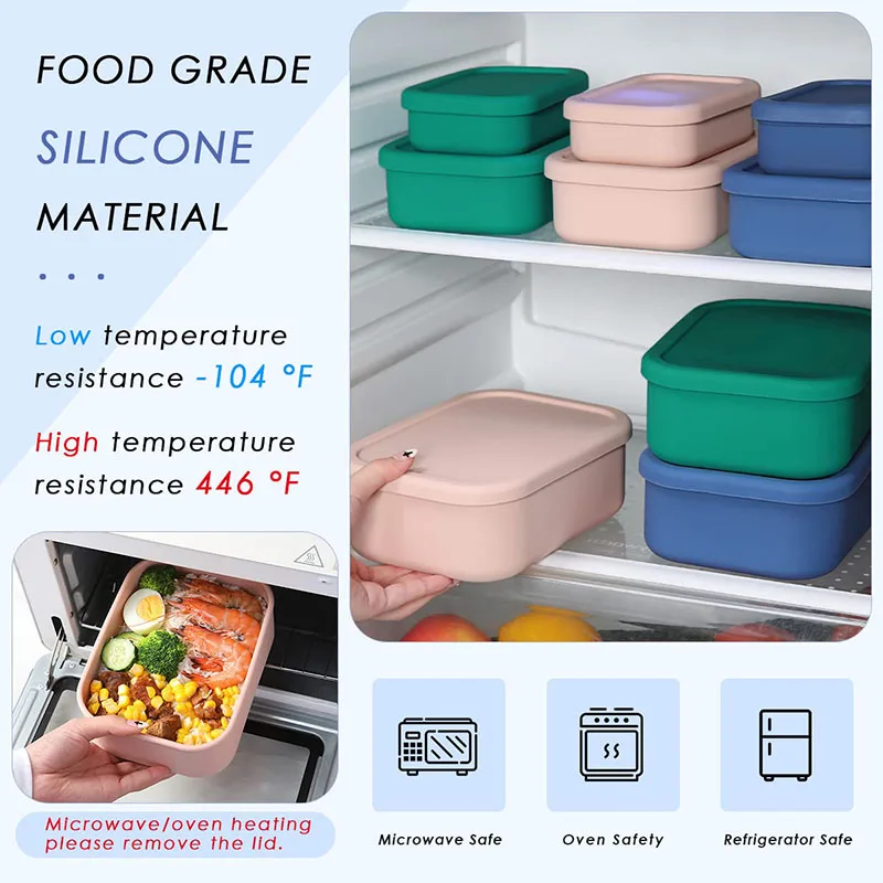 Leak-Resistant Bento Lunch Box Reusable BPA-Free Meal Prep Container Food Meal Storage Silicone Bento Box For Kids Adults Teens