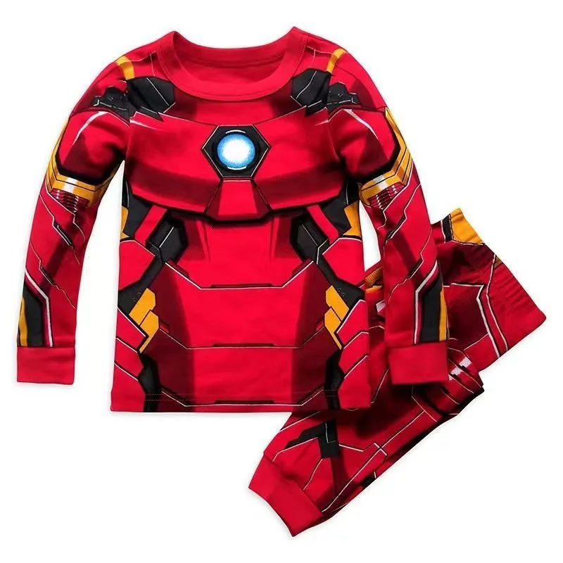 Marvel Avengers Super Hero Spider-Man Captain America Batman Cartoon Children\'s Clothes Long Short Sleeve Suit Pajamas Gift