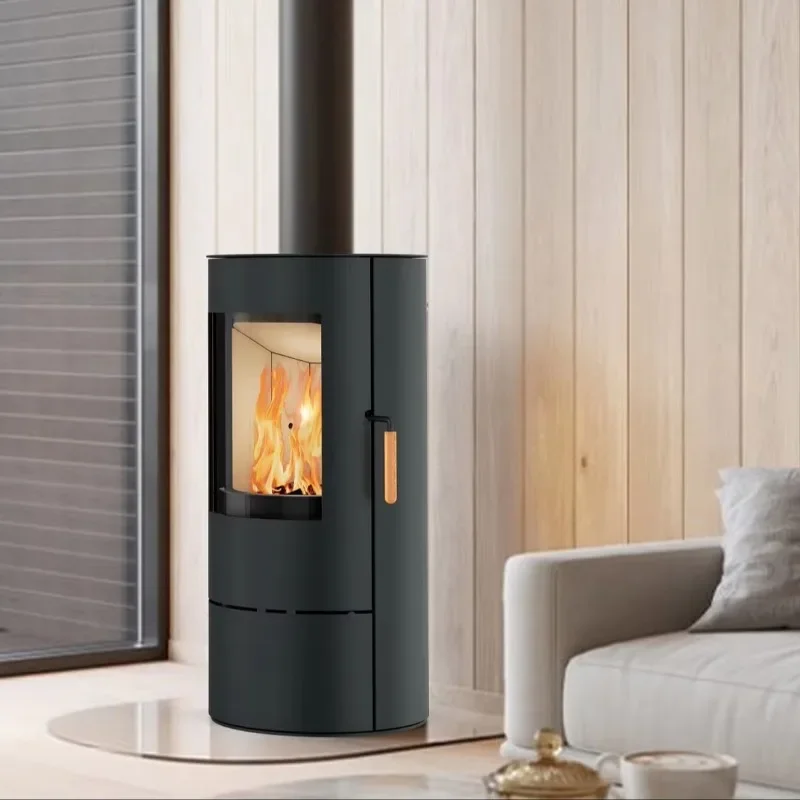 

Modern Round Freestanding Black Steel Wood Burning Stove R0702A, Best-selling Indoor Wood Heater Fireplace for Living Room