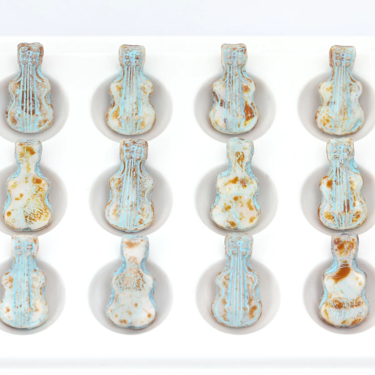 5pcs/10pcs Vintage Crackle Violin Glass Beads, 18×10mm Blue Inlaid Musical Instrument Loose Spacer Beads for DIY Bracelet