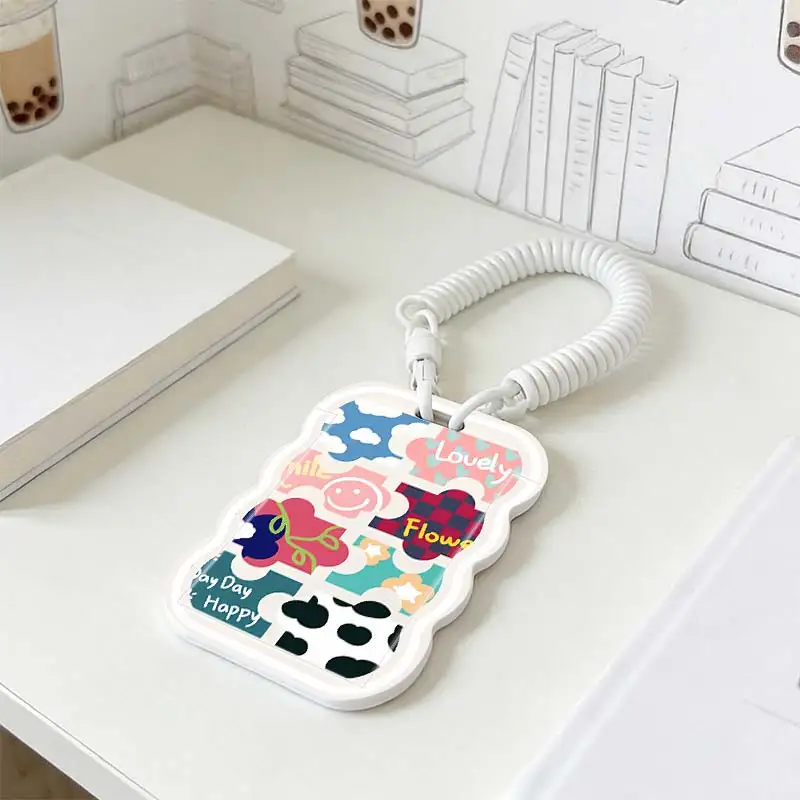 Cards Cover for Stretchable Spring Cord Kpop Photocard Holder Student Bus/Meal Card Protection Case Photo Protector