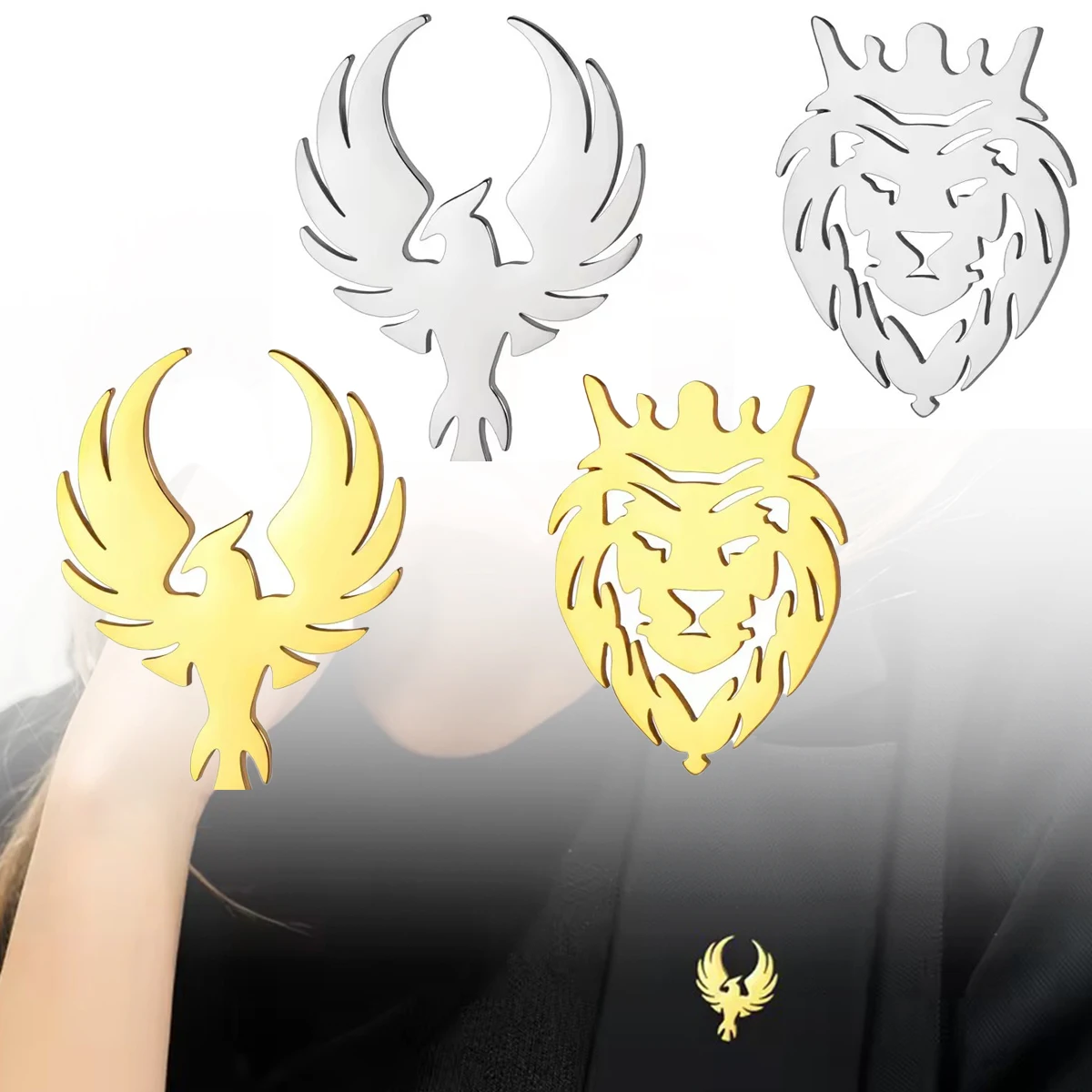 Lion Crown Lapel Pin Stainless Steel Minimalist Brooch Unisex Animal Jewelry Statement Suit Hat Backpack Accessory