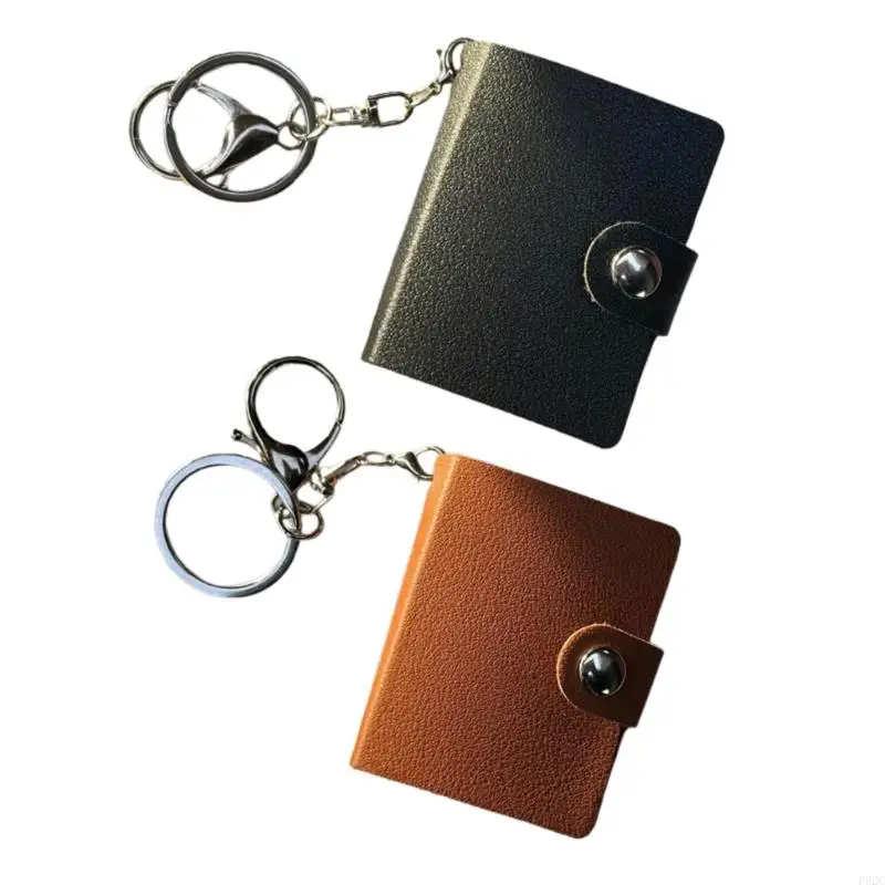 F92C Set of 2 Mini Leather Photo Album DIY Photo Photocard Card Pocket with Key Rings