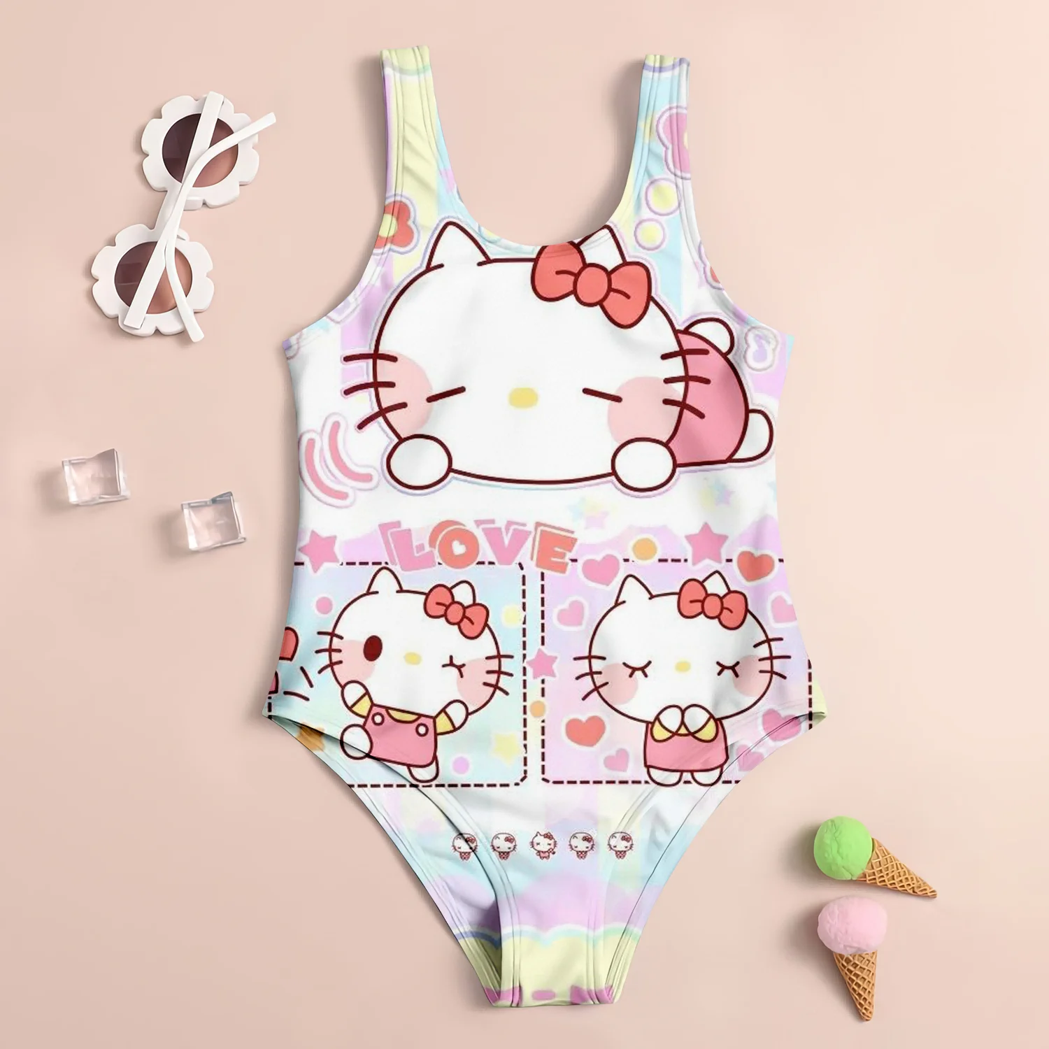 2024 MINISO New Girl Summer One-Piece Swimsuit Fashion Cartoon Cute Cinnamoroll Print Women Swimwear Sleeveless Swim Clothing