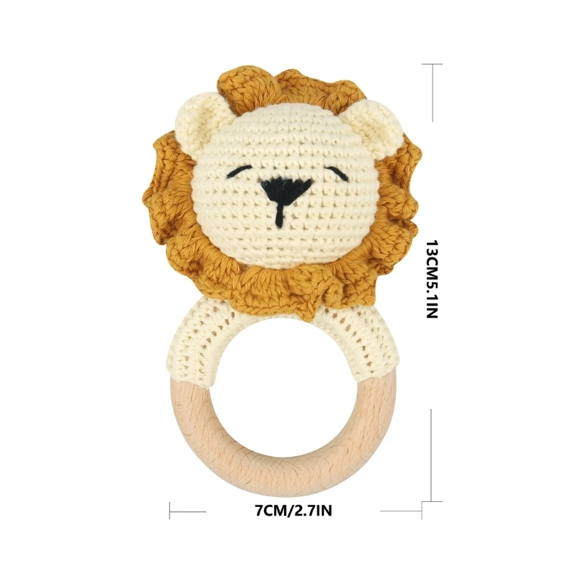 Y1UB Baby Teether Rattle Handbell Crochet Lion Rattle Toy Mobile Gym-Play Baby Music Rattle Toy Infant Teething Gift