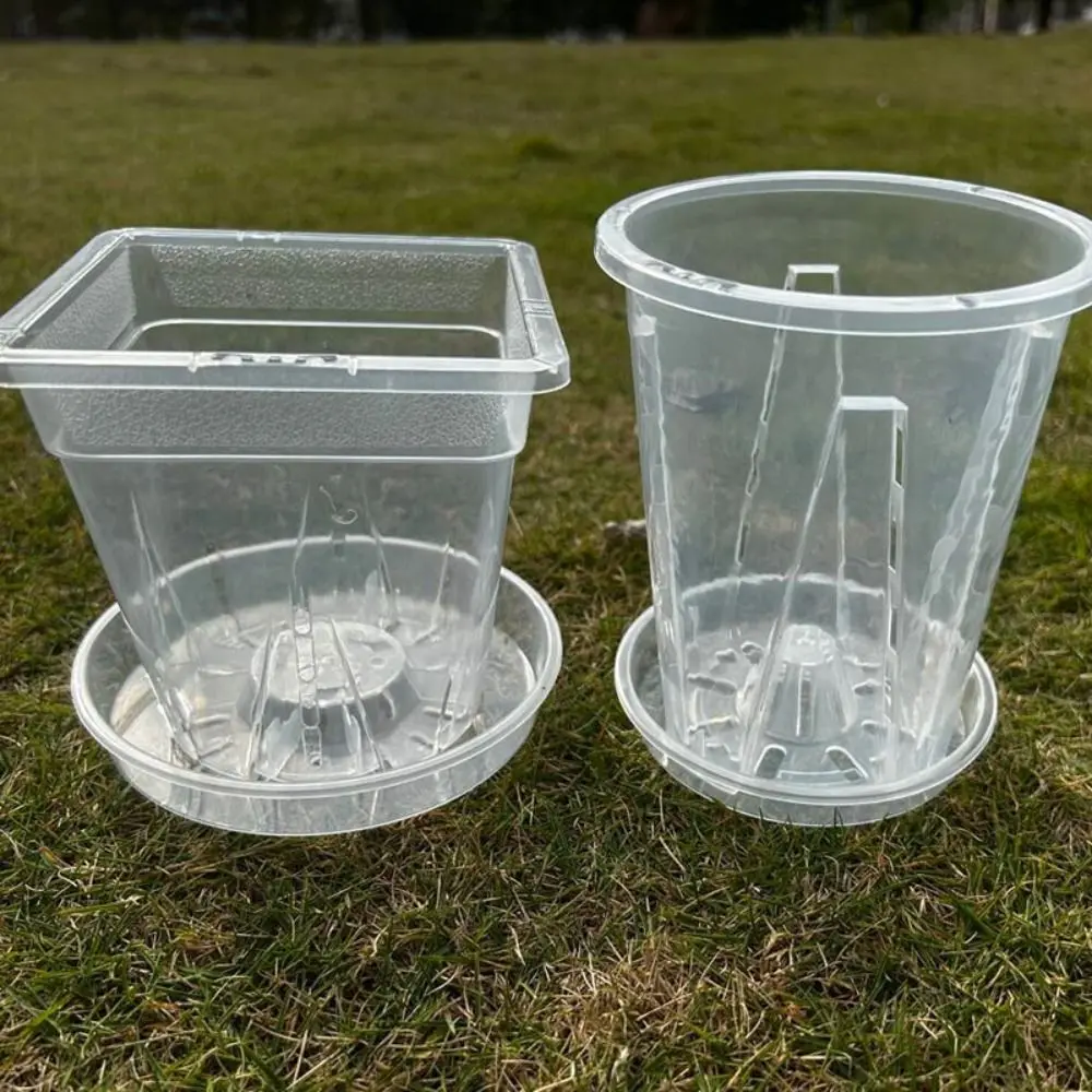 New Plastic Transparent Flower Pot Clear Accessories Root Control Hydroponic Flowerpot Round Square Breathable