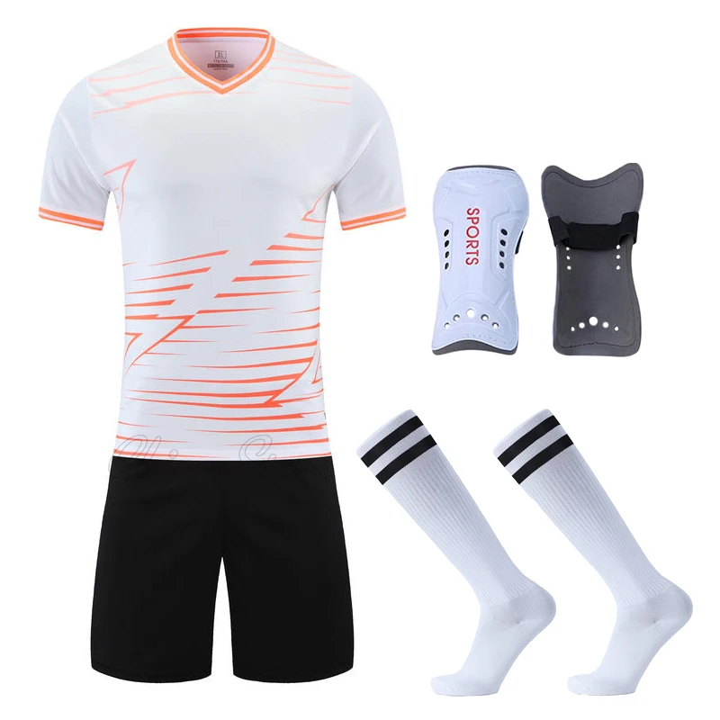 Football Jerseys Kits + Socks + Shin Pads Personalized Custom Soccer Uniforms Adult Kid Suits Child Football Team Shirt Shorts