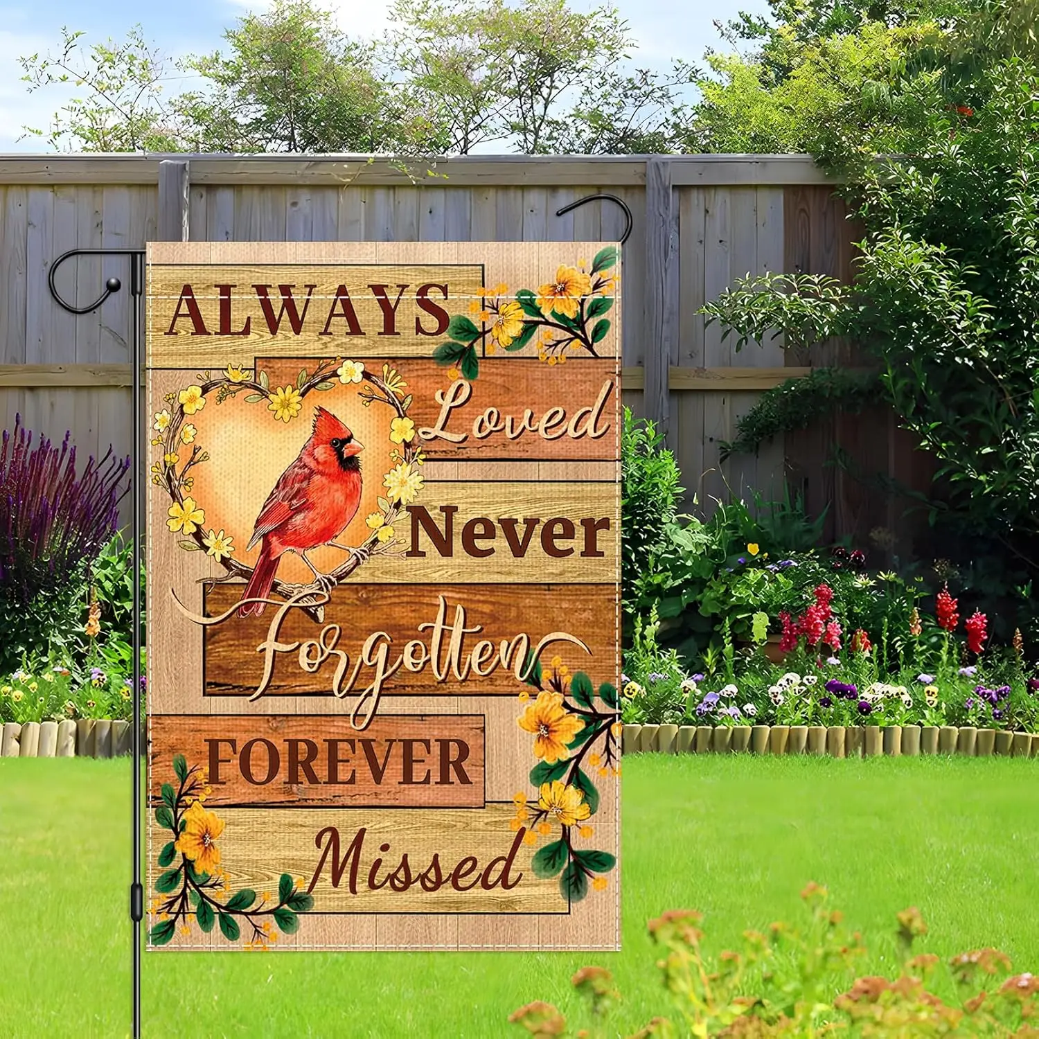 Memorial Garden Flag 12x18 Double Sided, Cardinal Yard Flags for Outside, Always Loved Never Forgotten Forever Missed Graves ZZM