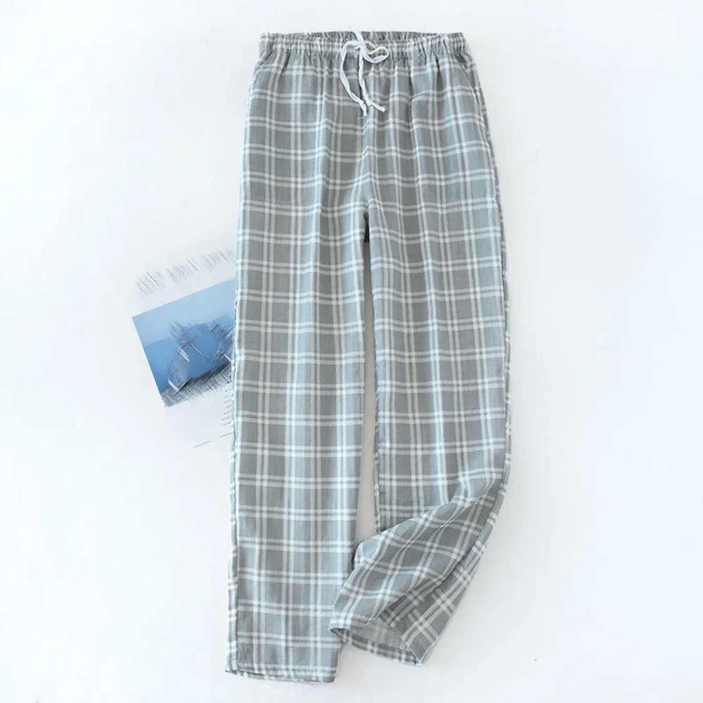 Casual verão solto cintura elástica xadrez pijama calças de moletom sleepwear algodão pijama homem dormir inferior casa wear 2021 novo