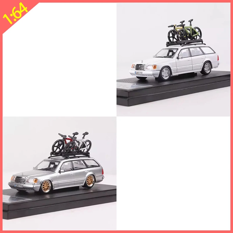 Mortal Diecast 1/64 S124 Station Wagon - met fietsaccessoires Legering automodel Klassiekers Volwassen souvenircadeau Hobby en speelgoed