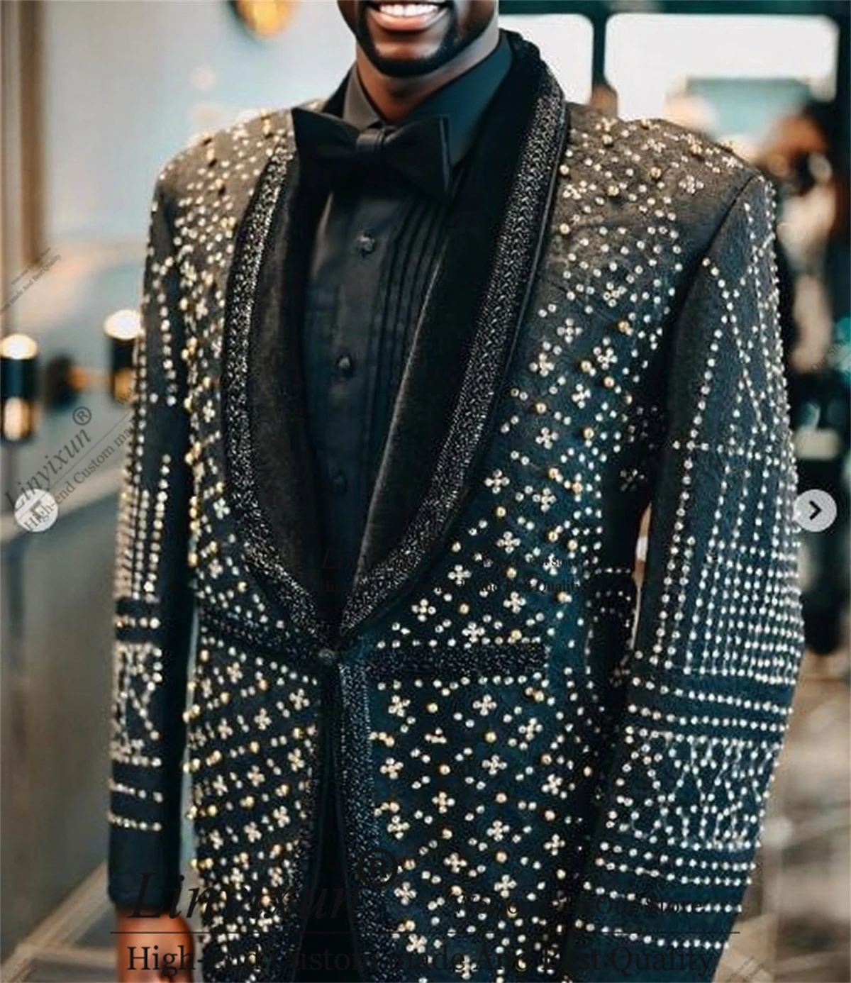 

Sparkly Diamond Ornament Men Suits Shawl Lapel Groom Tuxedos 2 Pieces Sets Party Prom Blazer Slim Fit Customized Costume Homme