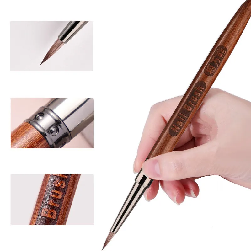 1Pc Sandalwood Handle Nail Acrylic Brush UV Gel Carving Pen Brush Liquid Powder DIY Nail Drawing Nail Art Bruses