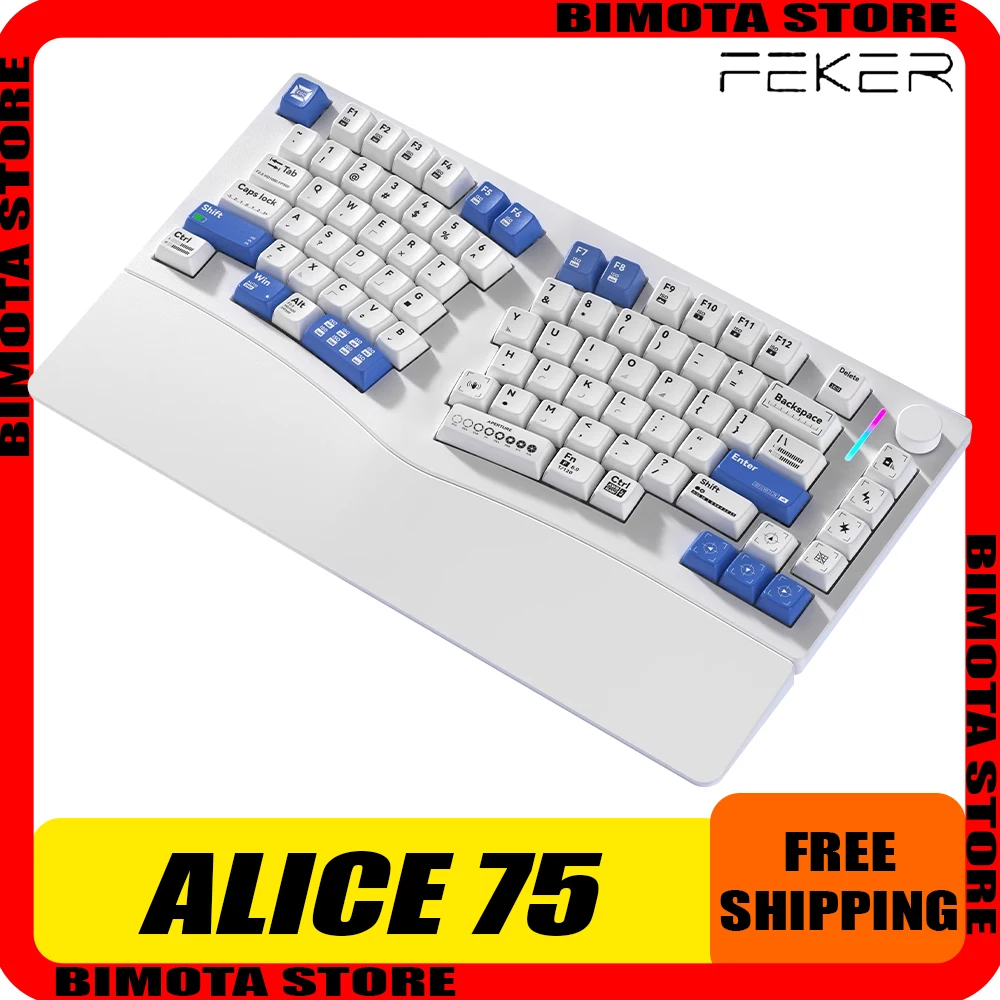 

FEKER Alice75 Mechanical Keyboard Full Aluminium Alloy 8000mAh Multifunctional knob Wireless Gaming Keyboard Hot Swap Pc Gamer