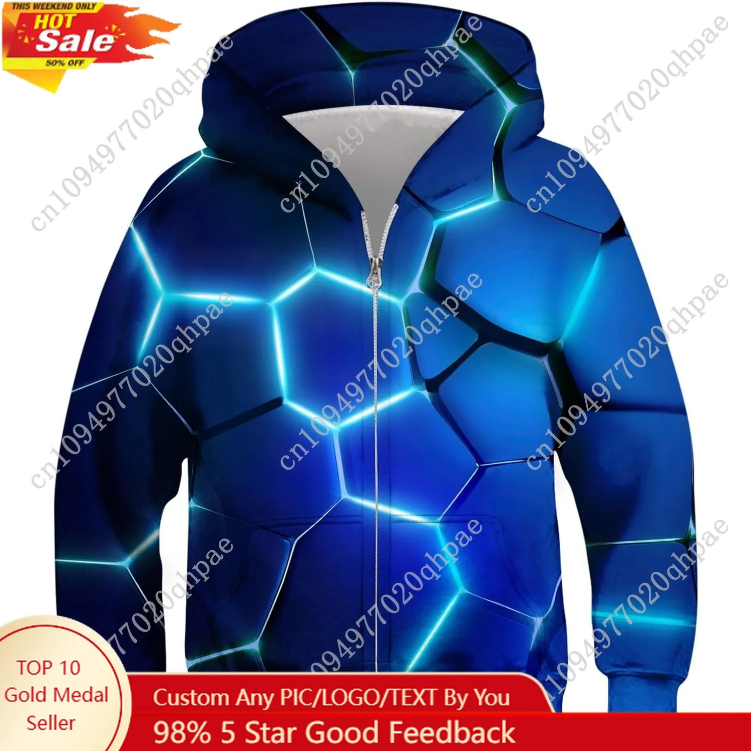 6-14T بنين بنات زمم هوديس بلوزات 3D مطبوعة بارد السترة مع جيوب #1