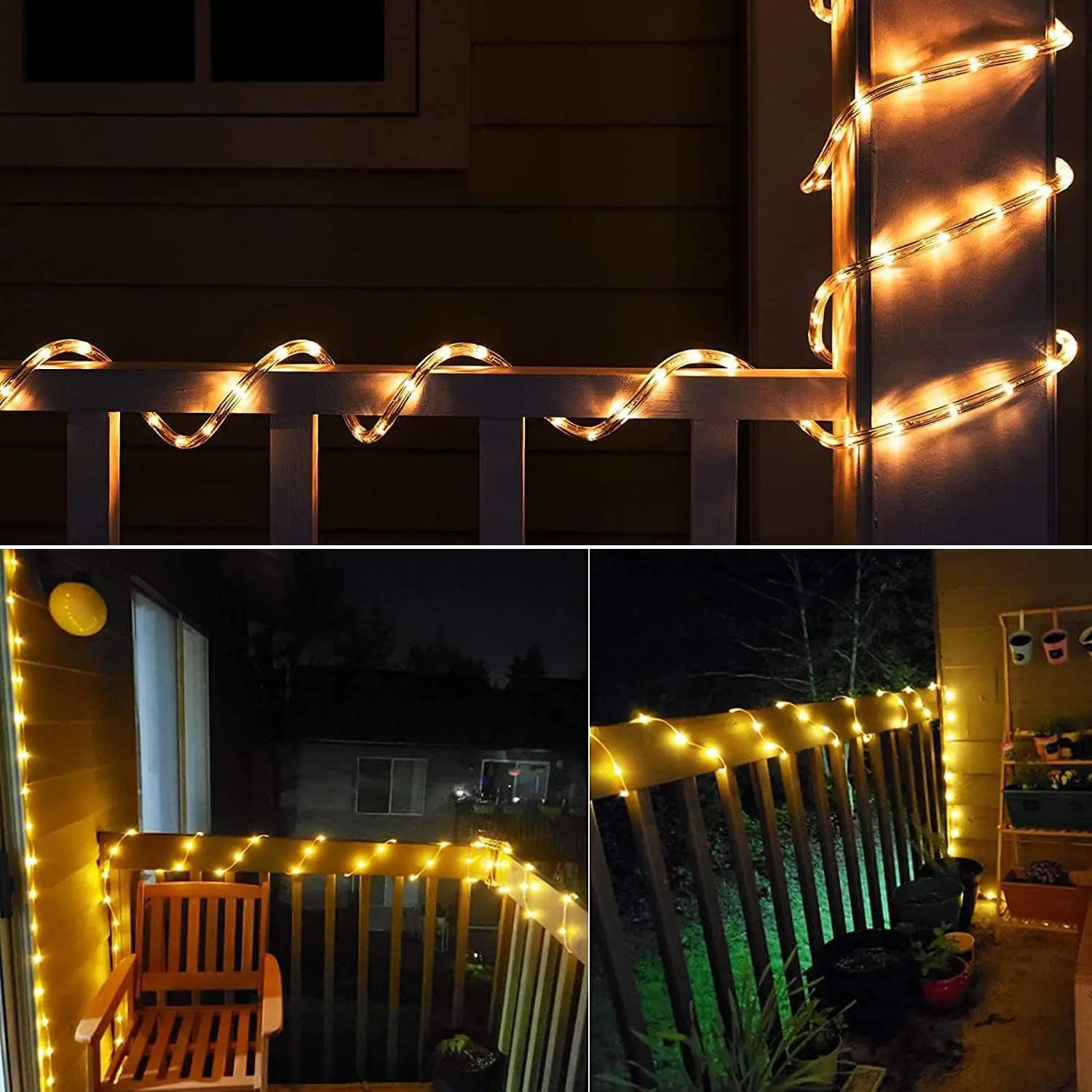 Solar Powered Garland String Luz, LED, Strip Corda, Tubo, Fada, Ao ar livre, Decoração de Natal, Jardim, Gramado, Árvore, Quintal, Cerca