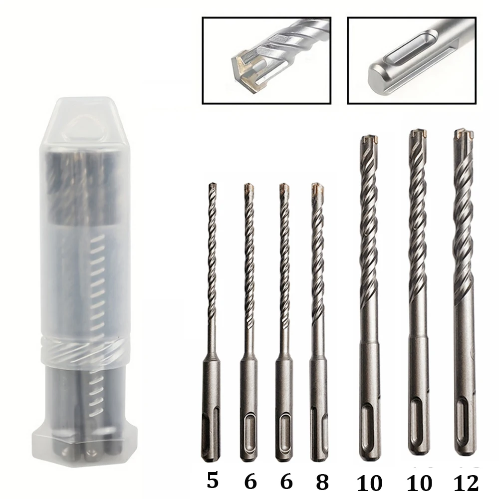 

SDS Plus Drill Bit Set 7 Pieces, Concrete Drill Bit 110mm 160mm(OD 5, 6, 8, 10, 12mm), Hammer Drill Bit with 4 Cutting Edges
