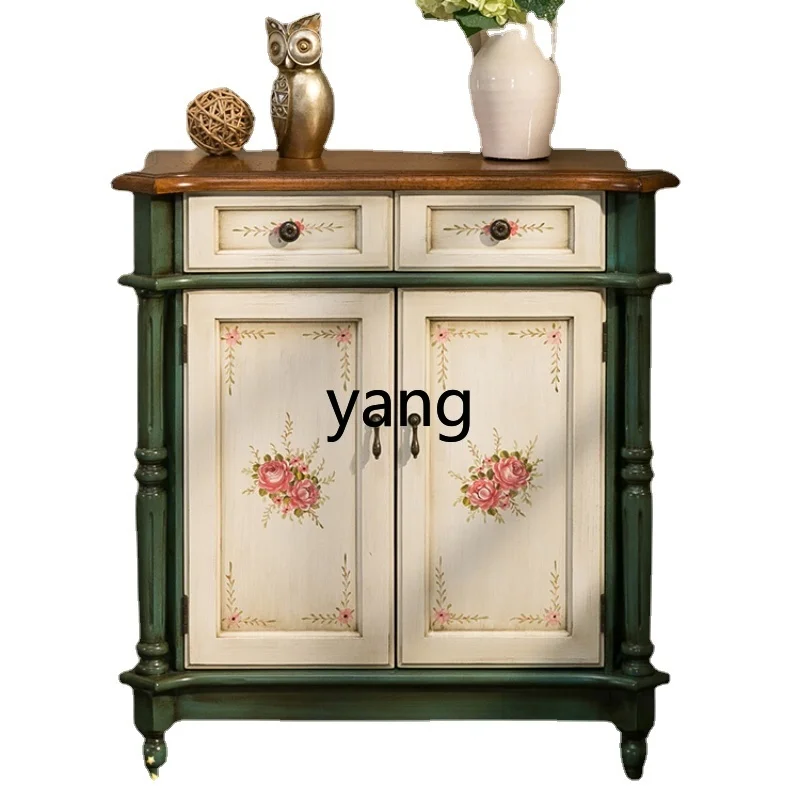 LMM Vintage Furniture Storage Ultra-Thin Painted Hand-Painted American Small Entrance Cabinet Shoe Cabinet