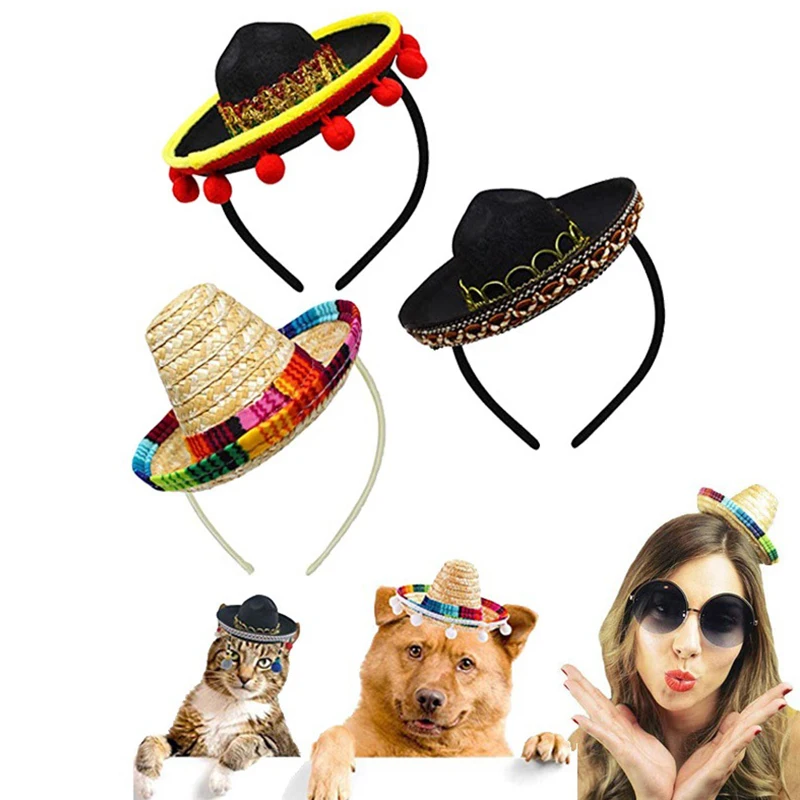 Mexican Mini Small Hat Hair Hoops Mini Sombrero Headband Performance Props Carnival Halloween Party Funny Hat Festival Headdress