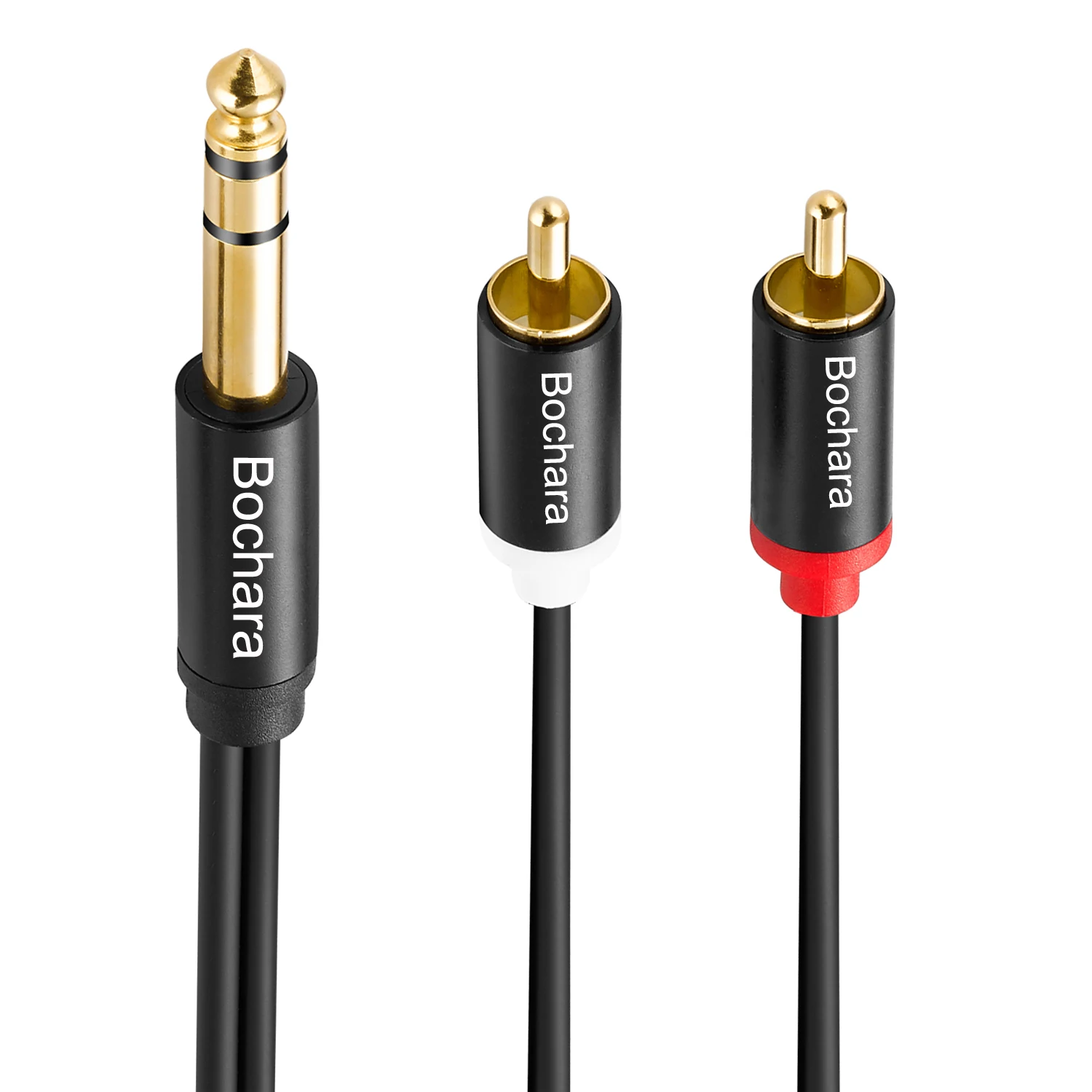 Bochara 1/4\'\' TRS 6.35mm Stereo Jack to 2RCA Male OFC Audio Cable Gold Plated 1.5m 3m 5m