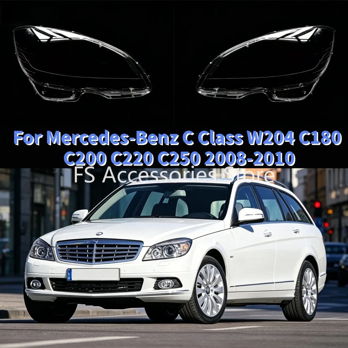 メルセデスベンツ-c-クラス-w204-c180-c200-c220-c250-2008-2010-車のランプシェード左側-右側ヘッドランプシェードヘッドライトレンズカバー