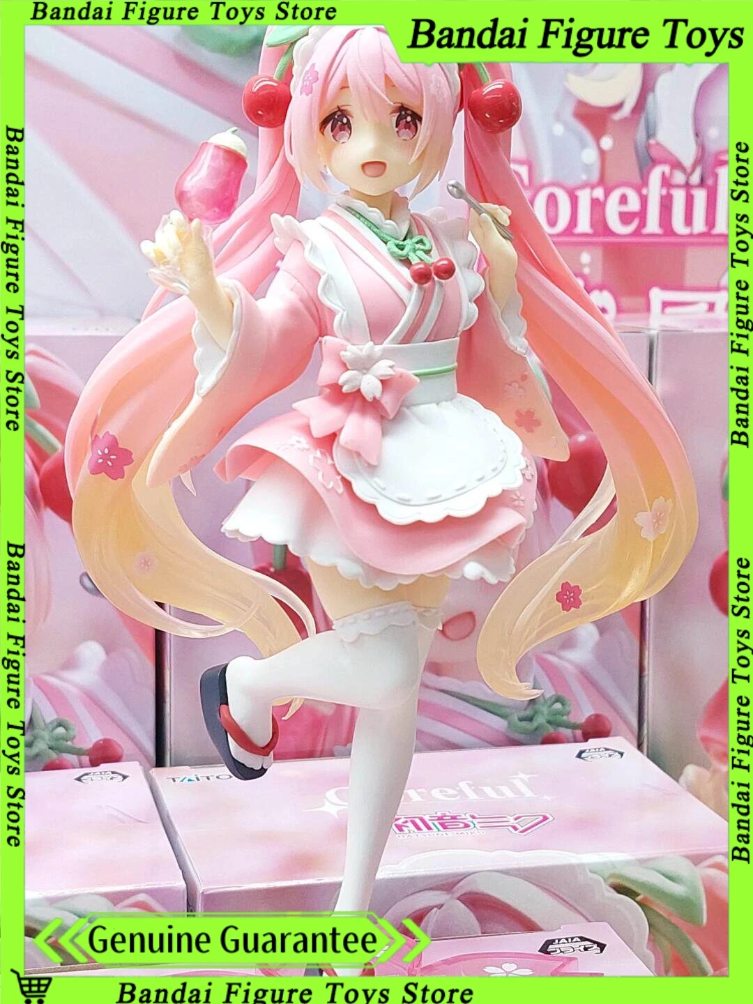 18CM TAITO Original Hatsune Miku Coreful Sakura Wafuu Kissa Ver. Maid Figure Anime Figurine Model Collectible Toys Kawaii Gift