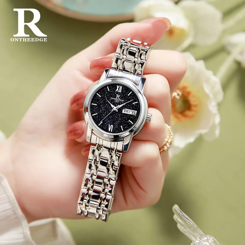 Bestseller Minimalist Women Watch, Trendy Starry Sky Dial Ladies Quartz Wristwatch with Dual Calendar