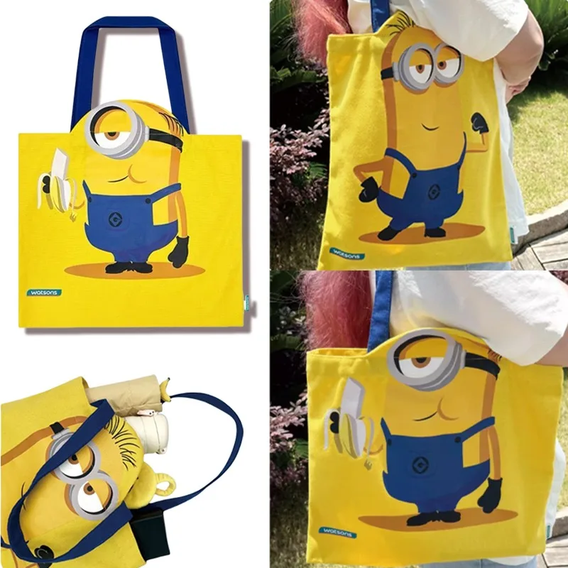 

Minions Kevin Canvas Shoulder Bags for Women Cute Stuart Large Capacity Handbag Cartoon Travel Storage Bag Peripheral Gifts