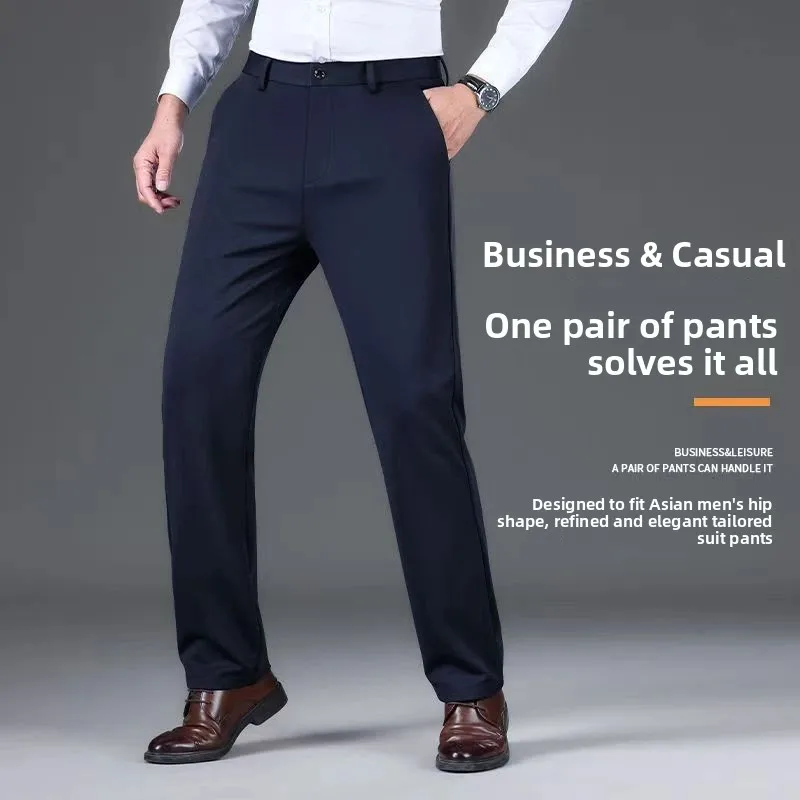 

Loose Straight Leg Men's Casual Pants Elastic Busin Midlife West Pants Autumn Winter New Sle Comfortable Long Trousers