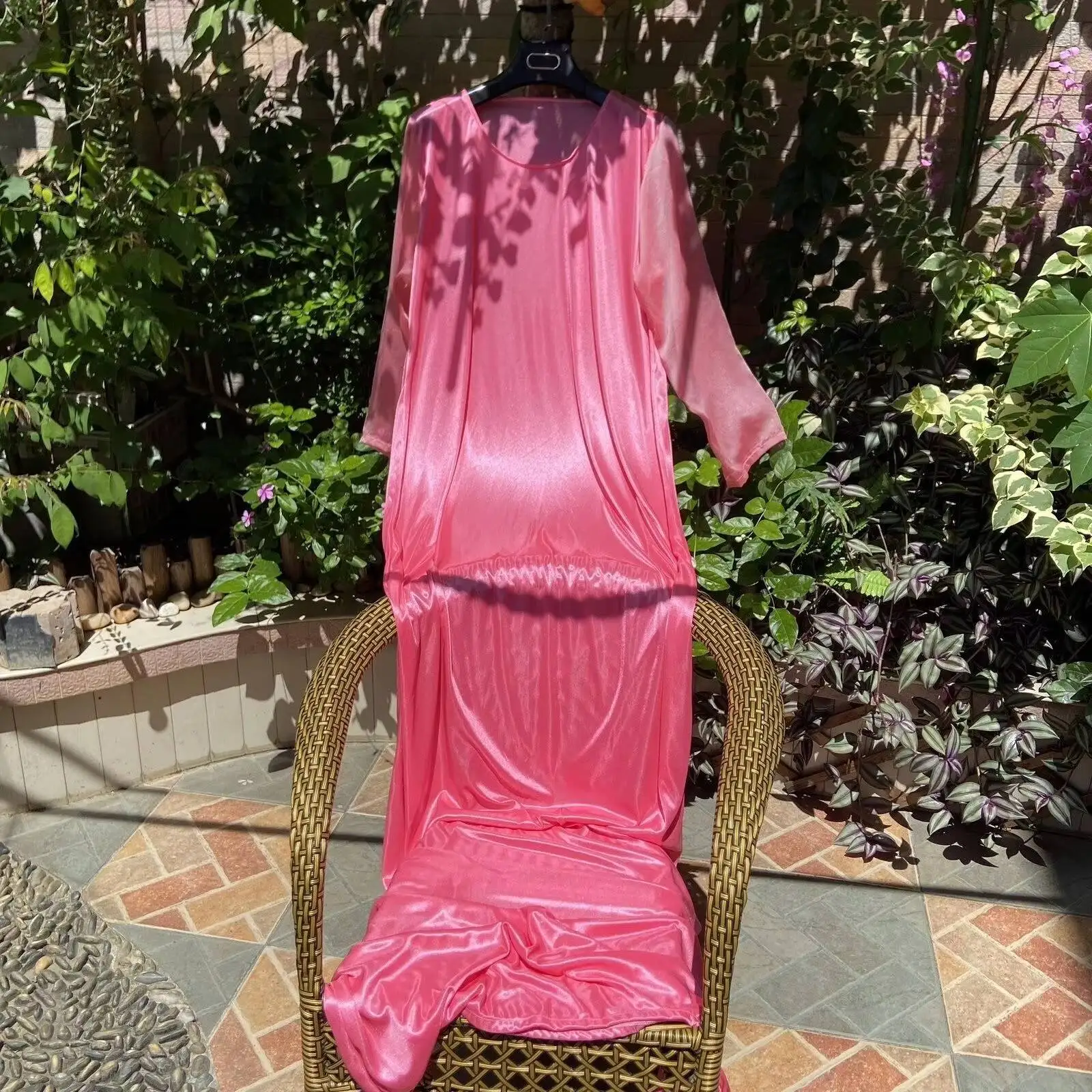 Vestido feminino brilhante com babados de cetim manga comprida vestido maxi solto plus size pijama de dormir robe