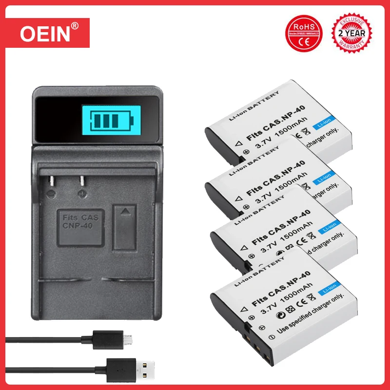 4Pcs NP-40 NP40 CNP-40 Battery + Charger for Casio Exilim EX-Z600 EX-Z750 Z1000 Z1050 Z1080 FC100 FC150 P505 P600 P700 Camera