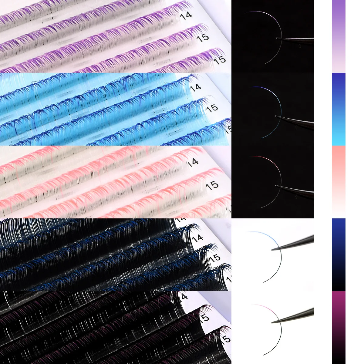 ARISON Ombre Colored Classtic Lashes Gradient Blue Purple White Pink Color Eyelash Extension Individual Faux Mink Eyelash
