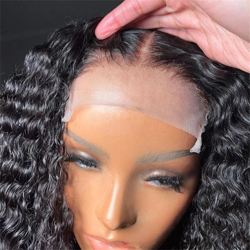 Мягкий 180 Плотность 26 дюймов Натуральный Черный Бесклеевой Длинный Кудрявый Глубокий Парик Фронта Шнурка Для Женщин С Волосами Младенца Предварительно Собранные Ежедневно